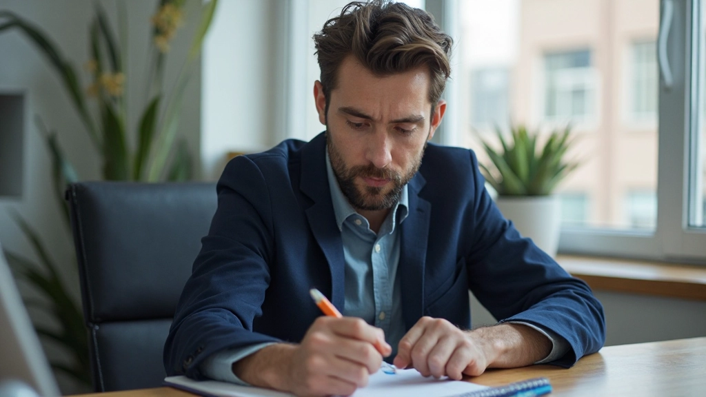 Профессиональное фото человека, работающего с планом развития в офисе