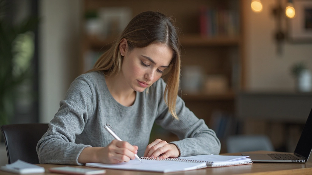 Молодая профессионалка, планирующая квартальные цели в календаре